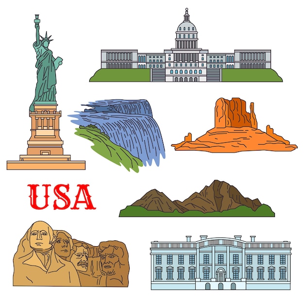 Vector culture history nature travel sights of usa icon