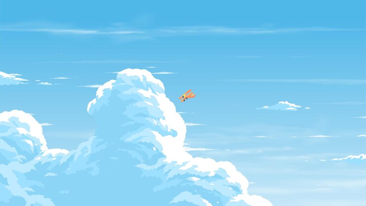 Vector 複葉機が青空を飛んでいる積乱雲のイメージ