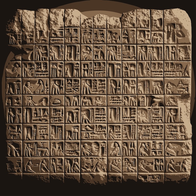 Vector cuneiform ancient alphabet sumerians lines