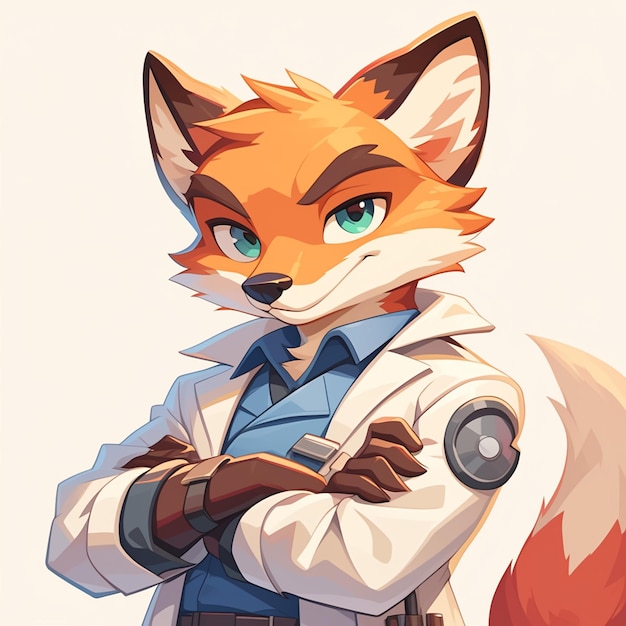 A cunning fox doctor cartoon style