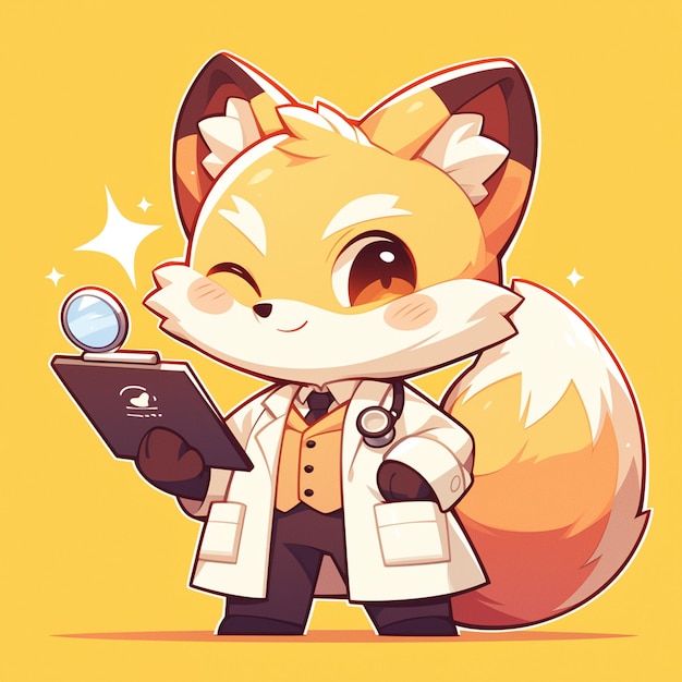 A cunning fox doctor cartoon style