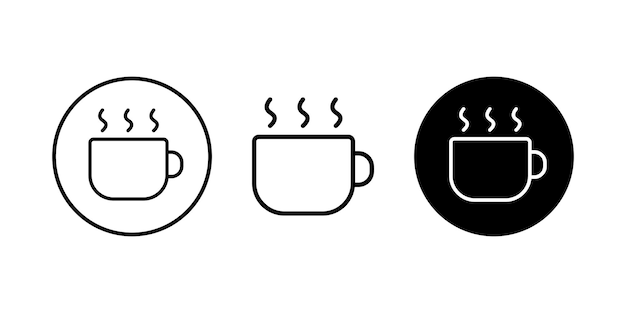 Черный набор чашек Плоская чашка чая или кофе для веб-дизайна и дизайна приложений Чашки кофе