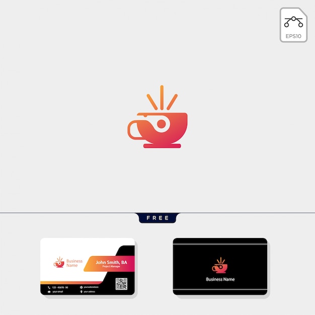 Cup cafe logo and free business card design