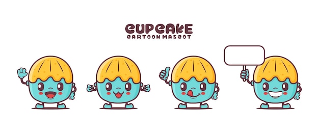 Cup cake cartoon mascot with different expressions
