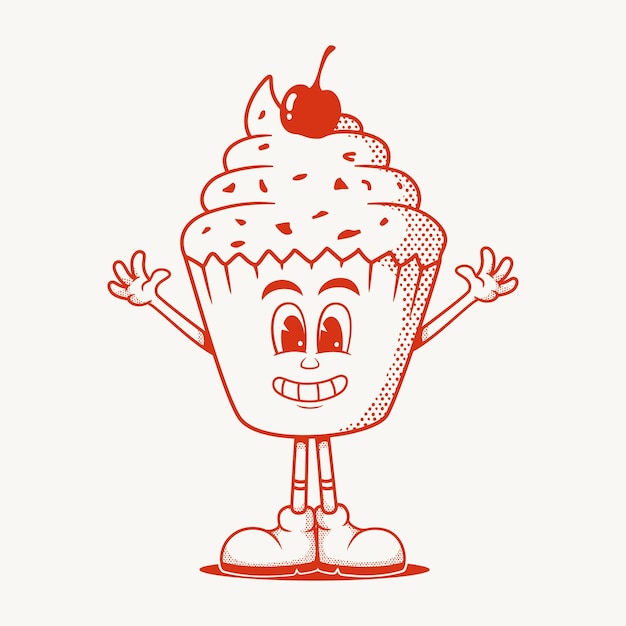 Cup Cake Character Vintage Mascot Character