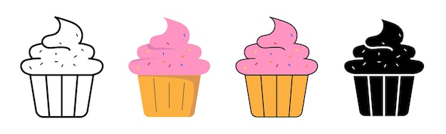 Cup cake icon set seweet cake puff loaf bread bakery