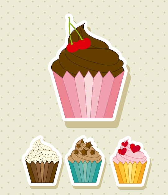 Vector cup cakes over beige background vector illustration