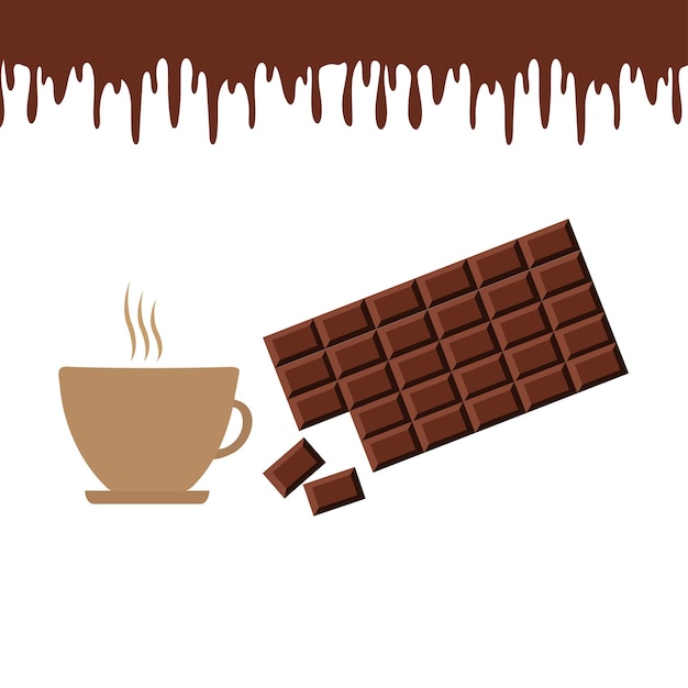 Una tazza di caffè e una barretta di cioccolato su sfondo bianco illustrazione vettoriale in uno stile piatto