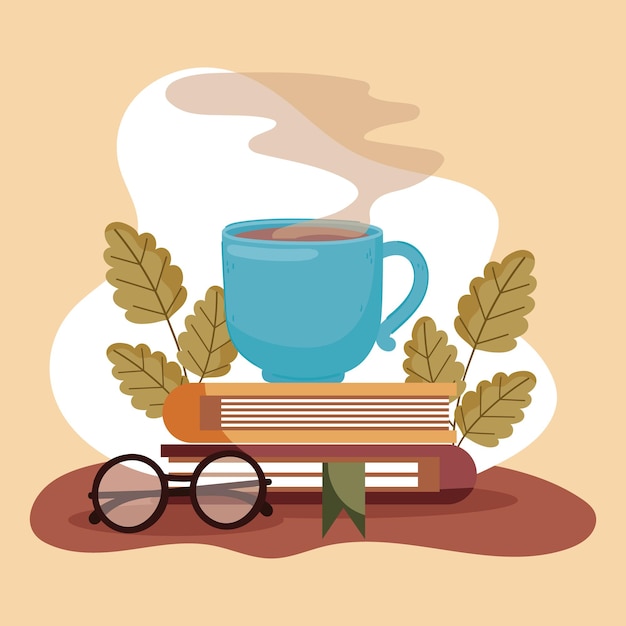 cup coffee books and eyeglasses