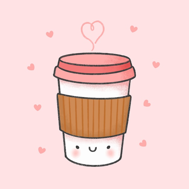 Vector cup of coffee cartoon hand drawn style