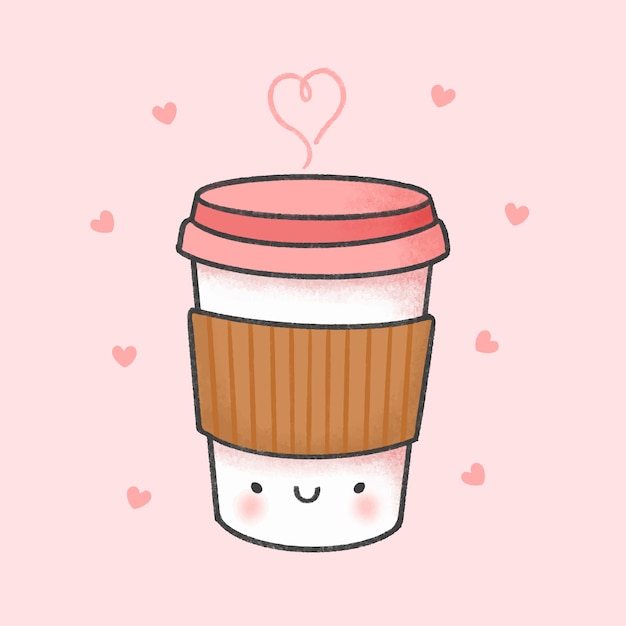 Cup of coffee cartoon hand drawn style