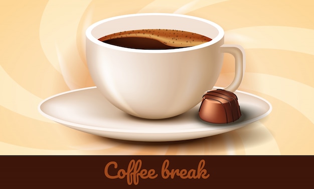 ソーサーにカップコーヒーとチョコレート。コーヒーブレイク