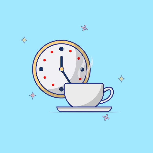 Cup of Coffee and Clock Vector Illustration Creative Concept Modern Life Style Coffee Time Coffee