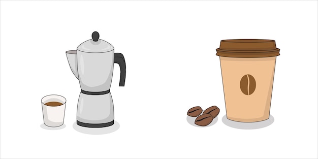 a cup of coffee and coffee maker illustration