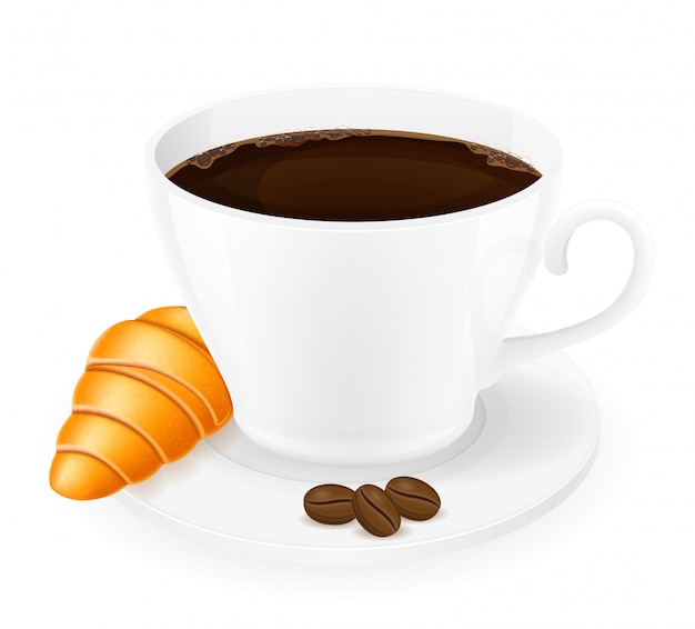 一杯のコーヒーとクロワッサンのベクトル図
