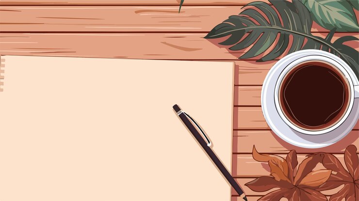 Vector a cup of coffee next to a cup of coffee and a pen