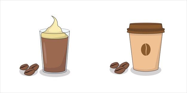 Vector a cup of coffee and a cup of coffee with ice cream illustration