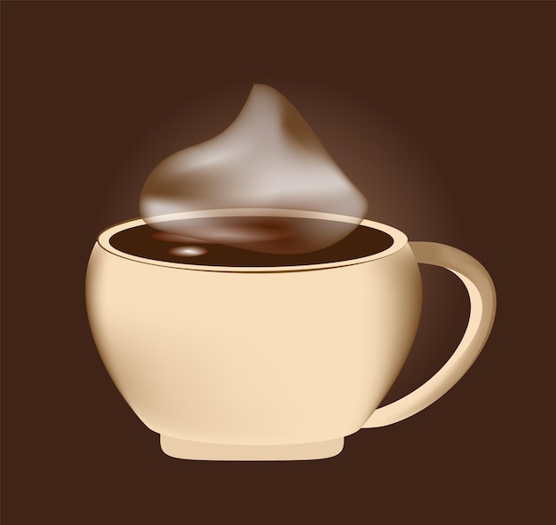 Vector cup of coffee hot aromatic steam on a brown background vector illustration