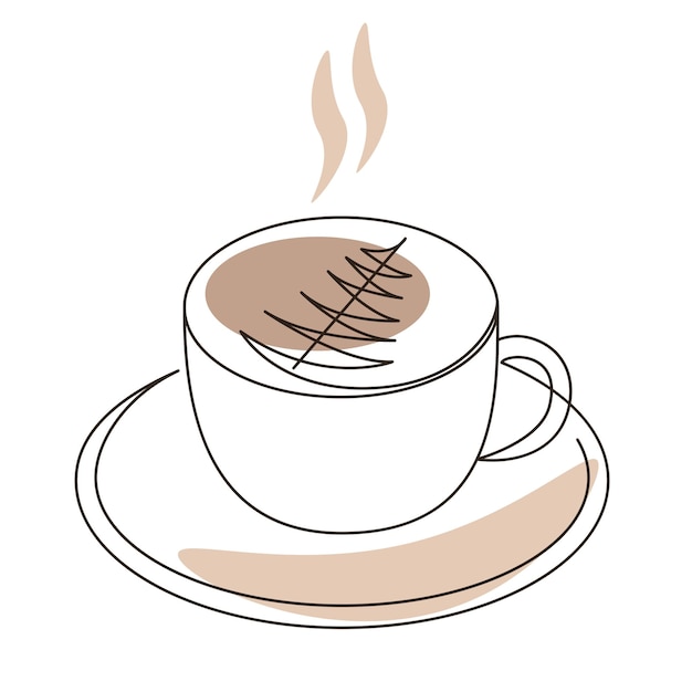 Cup coffee lineart vector illustration Contour drawing of mug with cappuccino