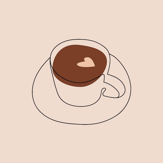 The cup of coffee in one line in brown colors