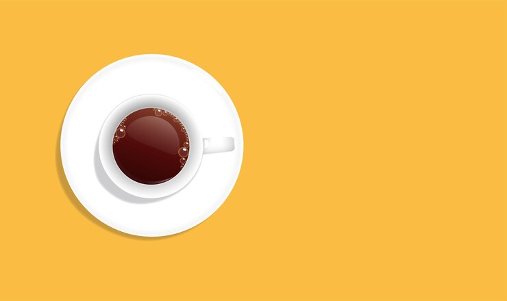 Вектор чашка кофе сверху на желтом фоне векторный рисунок