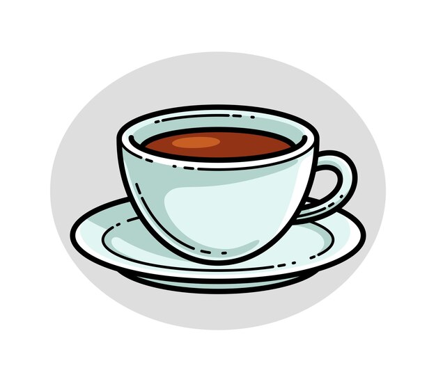 Cup of coffee vector illustration or icon isolated on white, hot beverage at morning, coffee shop, break in work during a day.