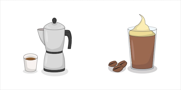 Vector a cup of coffee with ice cream and coffee maker illustration