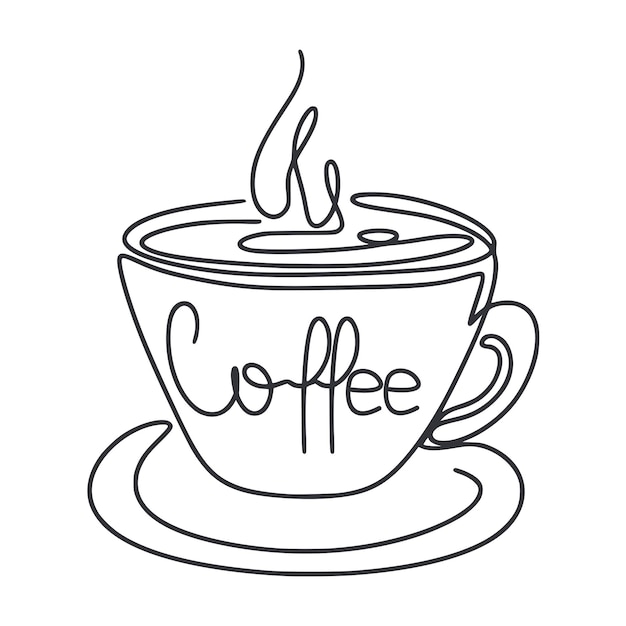 Vettore tazza di caffè con linea di vapore arte tazza di caffè con linea di vapore arte tazza con etichetta, contorno sottile
