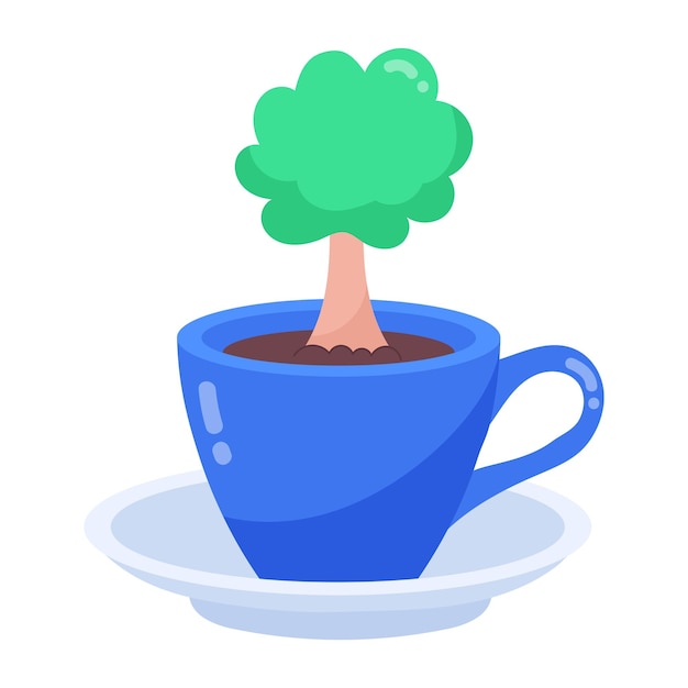 Vector a cup of coffee with a tree growing out of it