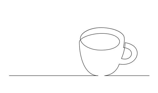 Vector cup continuous line art coffee or tea cup one line drawing hot drink with steam