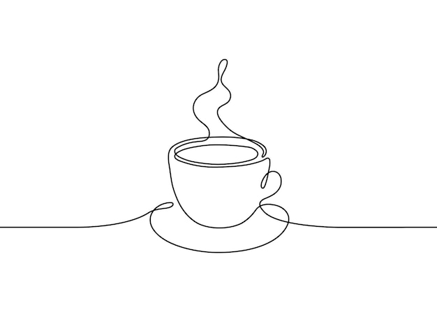 Cup of drink coffee or tea one single continuous line drawing outline mug with steam beverage