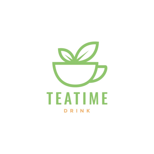 Cup drink hot with leaf tea minimalist logo design vector