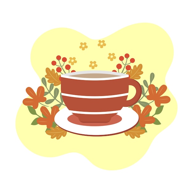 Чашка ароматного чая на фоне цветов