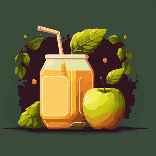 Vector cup glass of apple juice with slices of apple vector illustration