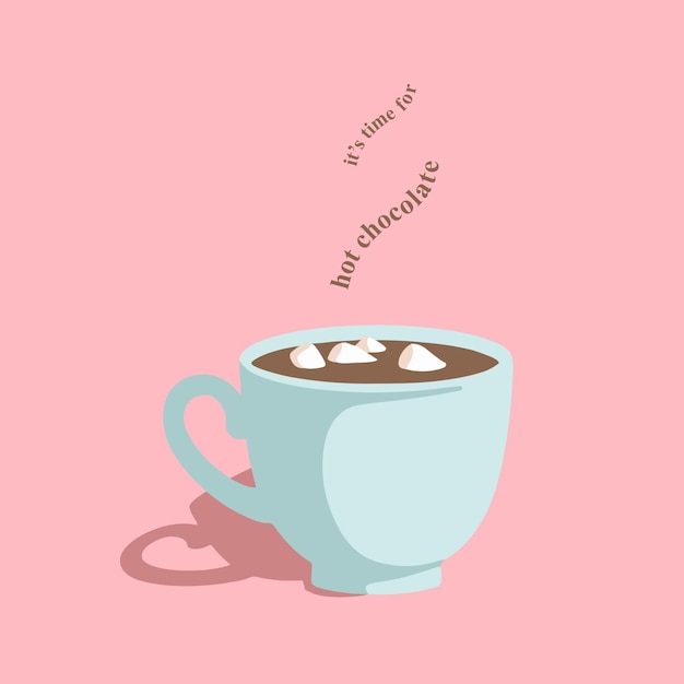 Cup of Hot chocolate with Marshmallow Handdrawing Vector