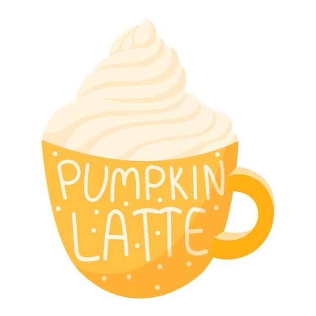 Cup of hot coffee pumpkin latte with cream Vector isolated cartoon illustration