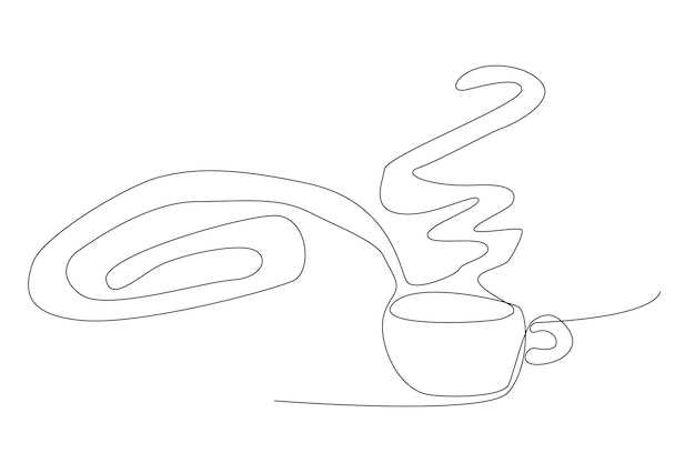 A cup of hot coffee with a delicious scent line art