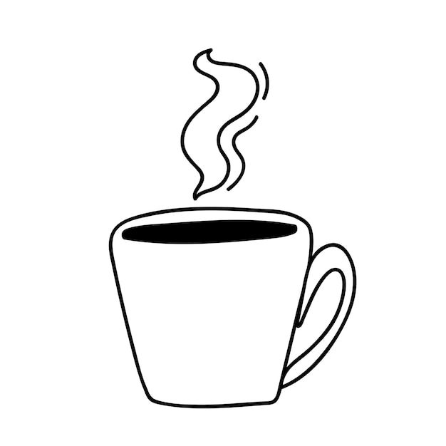 Tazza di tè o caffè caldo in stile doodle