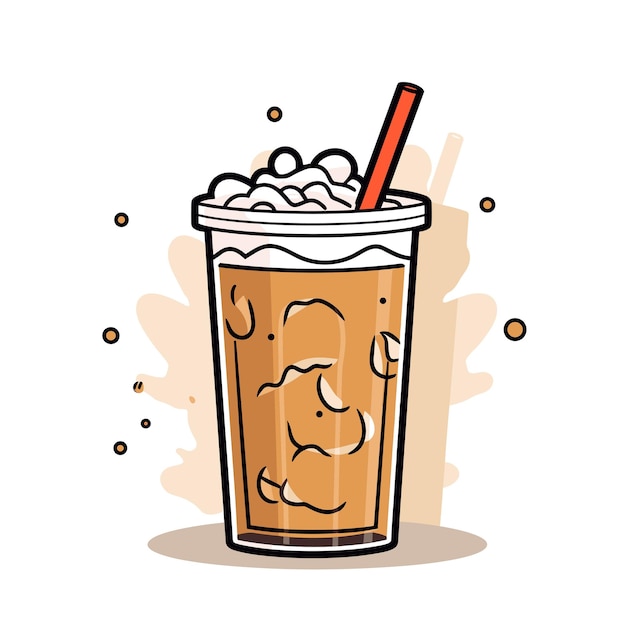 Vector a cup of iced coffee with a straw in it