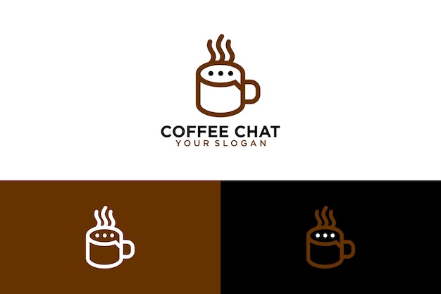 Design del logo della tazza con caffè e chat