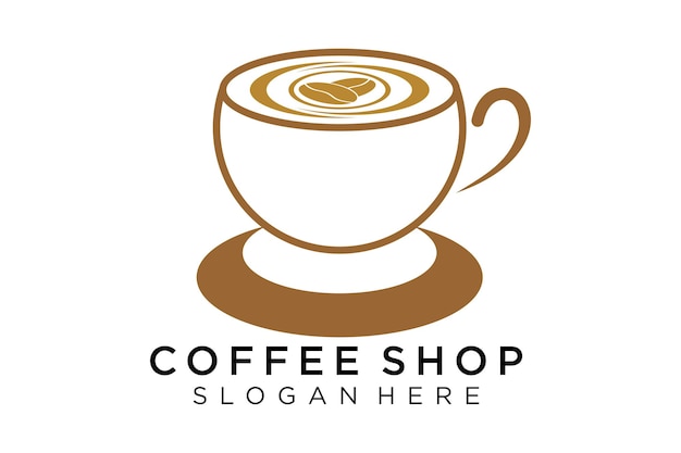 cup logo of gold coffee on white background. Stylized graphic vector logo