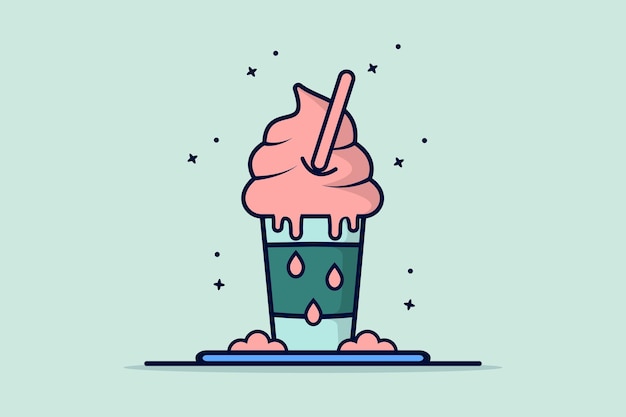 A Cup of melting ice cream with wafer. Summer food and ice cream icon design concept.