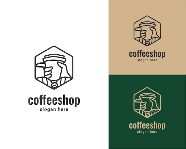 コーヒーショップラインアートのロゴのカップ