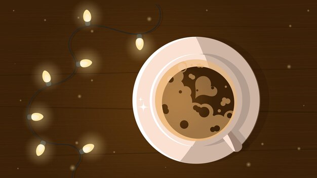 ベクトル 新年のホットドリンクコーヒーとチョコレートのクリスマスカードとコーヒーのカップ