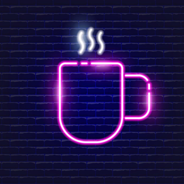 Вектор Чашка чая неоновая икона светящийся векторный значок иллюстрации