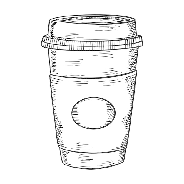 ベクトル 食器棚コーヒーファーストフード単一の孤立した手描きのスケッチをアウトラインスタイルでカップオフ