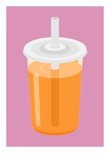 Vector a cup of orange juice in plastic container with straw simple flat illustration