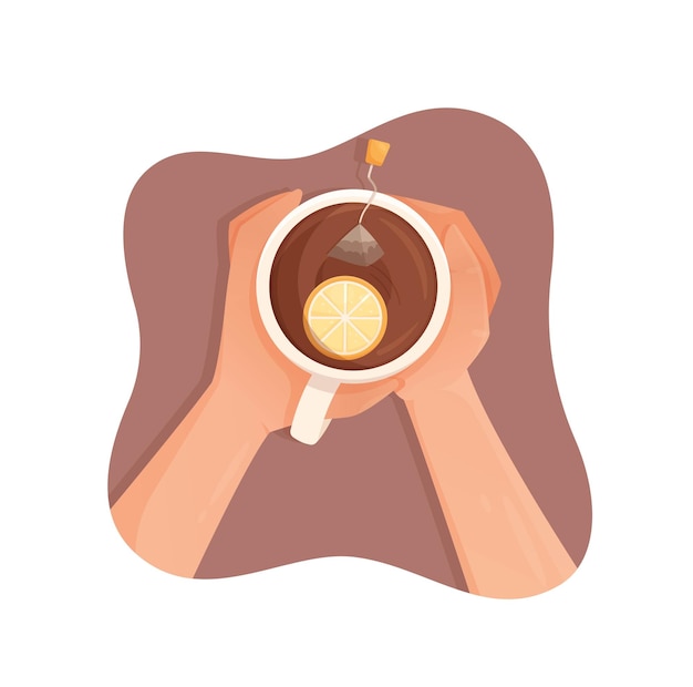 A cup of tea during a break in the workday Vector illustration of a hot cup of tea with lemon