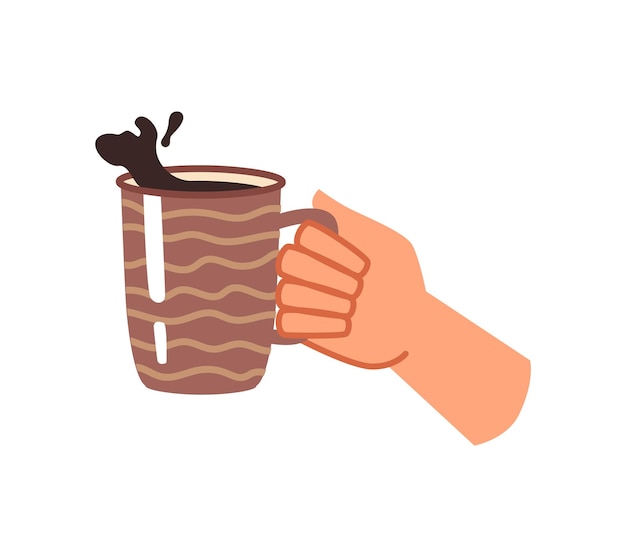 Vector cup of tea or coffee in hand hot drink splashes