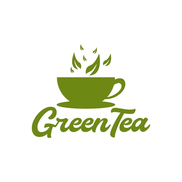 Tazza di tè verde con foglia logo design vettoriale simbolo grafico icona illustrazione idea creativa